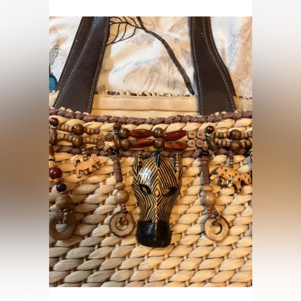 Cappelli Straworld Purse African Animals Zebra Giraffe Cheetah